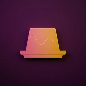 Orange-yellow Pudding custard with caramel glaze icon isolated on purple ba.. Stock Illustration