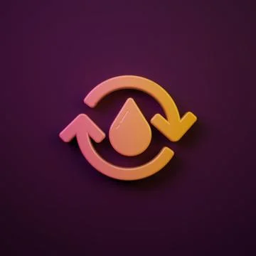 Orange-yellow Recycle clean aqua icon isolated on purple background. Drop o.. Stock Illustration