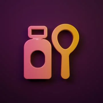 Orange-yellow Soap bubbles bottle icon isolated on purple background. Blowi.. Stock Illustration