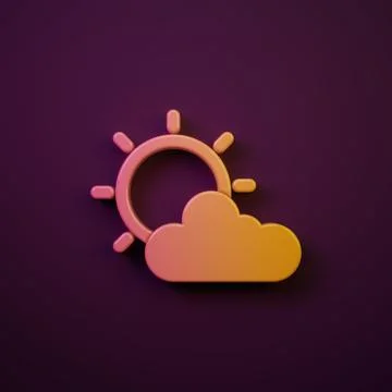 Orange-yellow Sun and cloud weather icon isolated on purple background. Min.. Stock Illustration