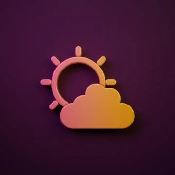 Orange-yellow Sun and cloud weather icon isolated on purple background. Min.. 스톡 일러스트