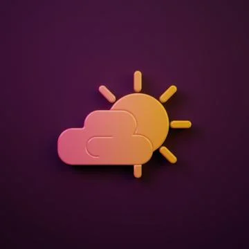 Orange-yellow Sun and cloud weather icon isolated on purple background. Min.. 스톡 일러스트