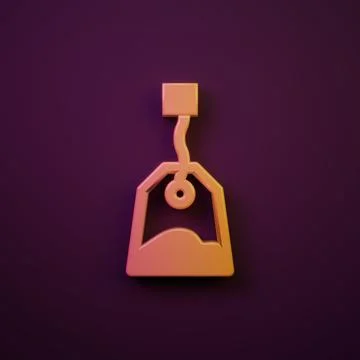 Orange-yellow Tea bag icon isolated on purple background. Minimalism concep.. Illustrazione stock