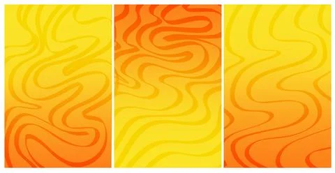 Orange Yellow Topographic Line Panel Triptych Background Stock Illustration
