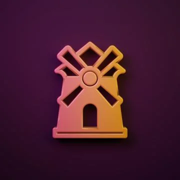 Orange-yellow Windmill icon isolated on purple background. Minimalism conce.. Stock Illustration