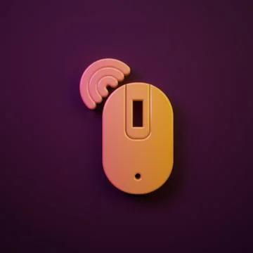 Orange-yellow Wireless computer mouse icon isolated on purple background. O.. Illustrazione stock
