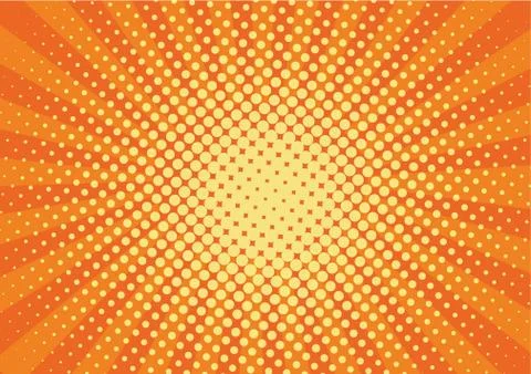 Orange, yelow rays and dots pop art background. retro vector illustration Stock Illustration