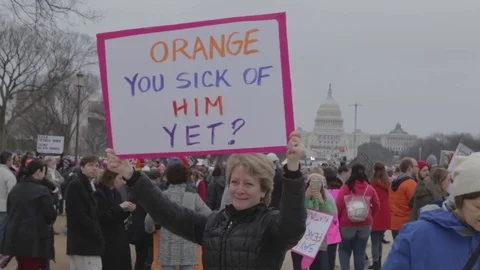 Orange You Sick Of Him Protest Sign Capital - Womens March Stock Footage 81253130