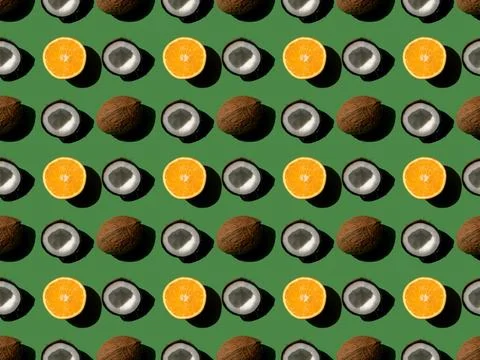 Oranges and coconuts pattern Stock Photos