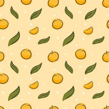 Oranges and leaves seamless pattern Gift Wrap background wallpaper Stock Illustration