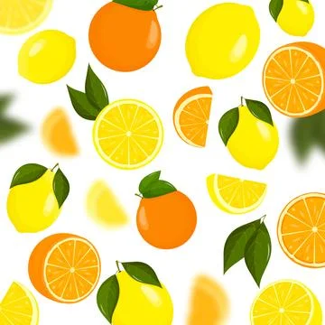 Oranges and lemons falling from different angles. Citrus pattern. Flying Orange イラスト素材