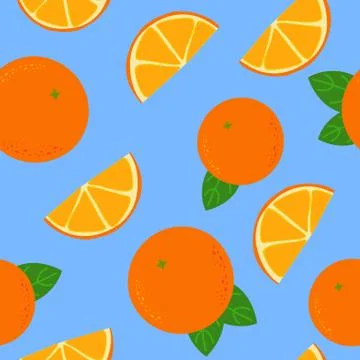 Oranges and tangerines seamless pattern. Whole and orange citrus slices with Stock Illustration