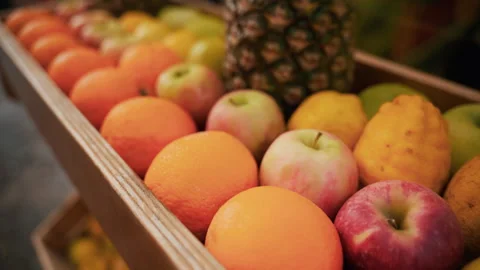 Oranges, apples, and lemons at a roadside stall in Naples selling fruit juices Stock Footage 341562765