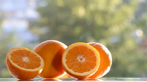 Oranges are on the table,on green background. Stock Footage 51689572