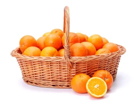 Oranges in basket Stock Photos