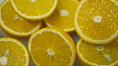 Oranges close up. Halves of oranges. Slider shot Stock Footage 73807999