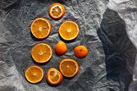 Oranges drying on a pergament paper Stock Photos