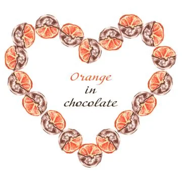 Oranges fruit in chocolate. Frame on a white background. Stock Illustration