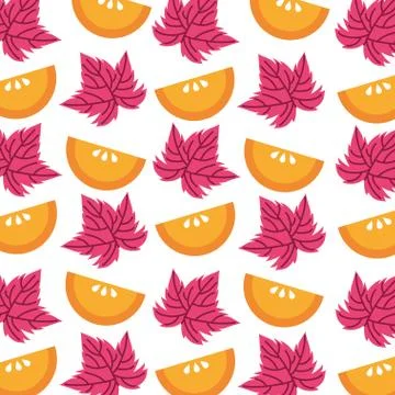 Oranges fruits and leafs pattern background 스톡 일러스트