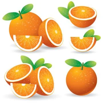 Oranges with leaves set Stock Illustration