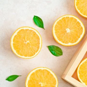 Oranges for making juice, pattern, on a blue background Stock Photos