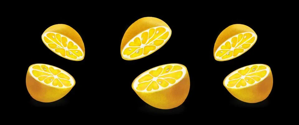 Oranges or Lemons. Cut in half. Colored background. Illustration. Illustrazione stock