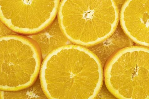Oranges: orange slice, half cut orange and front view of cut ripe orange. Stock Photos