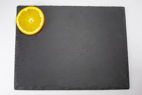 Oranges: orange slice, half cut orange and front view of cut ripe orange. Stock Photos