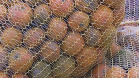 Oranges packed in plastic mesh bag Stock Footage 138127021