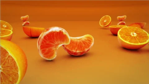 Oranges Playing and dancing on orange background Stock Footage 246046892