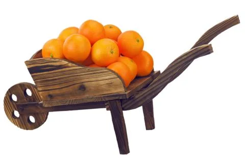 Oranges on pushcart  isolated on white. Stock Photos