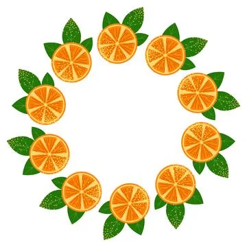 Oranges, round frame with simple abstract fruits and leaves. Stock Illustration