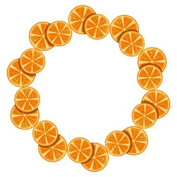 Oranges, round frame with simple abstract fruits. Stock Illustration