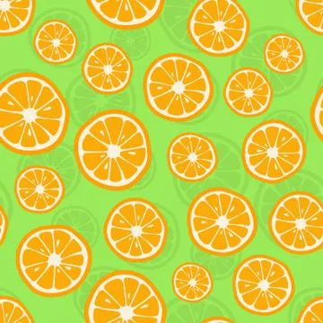 Oranges seamless pattern. Citrus background with slices of oranges. Vector il Stock Illustration
