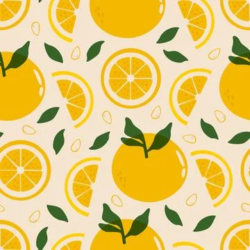Oranges seamless pattern. Citrus orange fruits with leaves, tangerine Stock Illustration