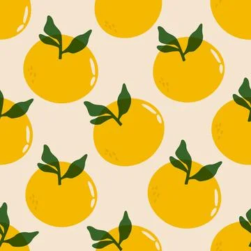 Oranges seamless pattern. Citrus orange fruit with leaves, tangerine Stock Illustration