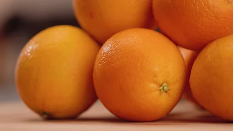 Oranges in a Stack Detail Close Up Move Right Video stock 155112850