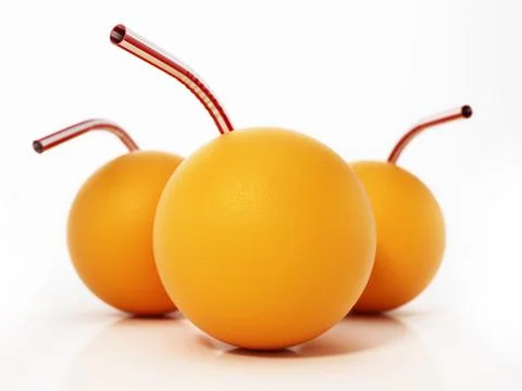 Oranges with straws isolated on white background. 3D illustration Stock Illustration