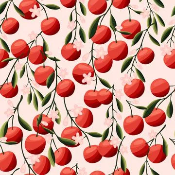 Oranges on tree branches, seamless pattern. Tropical summer fruit, on pink Stock Illustration