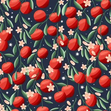 Oranges on tree branches, seamless pattern. Tropical summer fruit Illustrazione stock