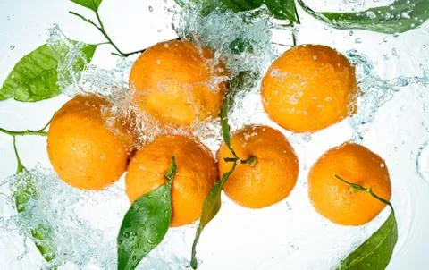 Oranges Water Splash Stock Photos