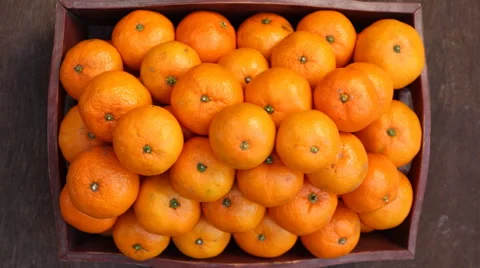 Oranges in wooden tray. Stock Footage 44985247