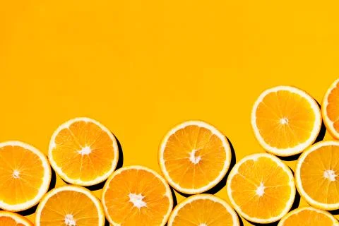 Oranges yellow top view slice. Stock Photos