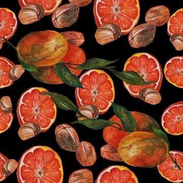 Oranges,walnuts and bay leaf Stock Illustration