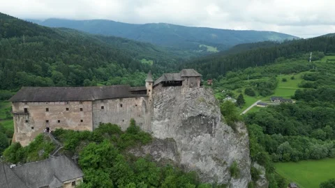 Orava Castle, drone flight towards the top of the castle. Stock Footage 244639077