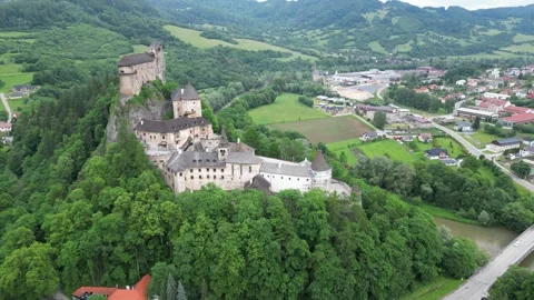 Orava Castle, lateral drone movement along the castle. Stock Footage 244638998