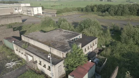 Orbit of Abandoned Electrical Substation Control Building at Killoch Colliery Stock Footage 339078472