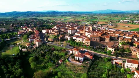 Orbit above drone view Monte San Savino Tuscanian village Italy Stock Footage 188355659