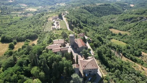 Orbit Aerial drone view Castle of Bibbiano Casentino Valley Tuscany Italy Stock-Footage 167517414