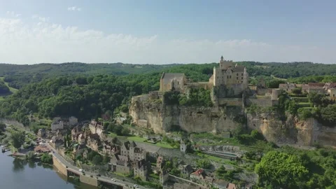 Orbit aerial shot of Beynac-et-Cazenac 4K 60fps Stock Footage 203848975
